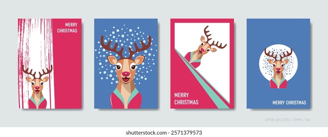 Merry christmas cute reindeer design vector covers