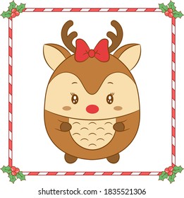 Merry Christmas cute reindeer drawing with red bow