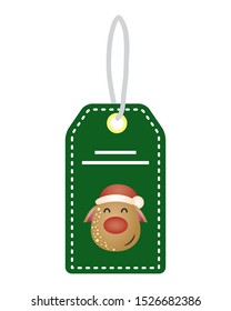 merry christmas cute reindeer head in tag character vector illustration design