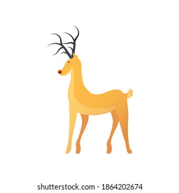 merry christmas, cute reindeer with red nose cartoon on white background vector illustration