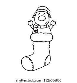 merry christmas cute reindeer in sock vector illustration design