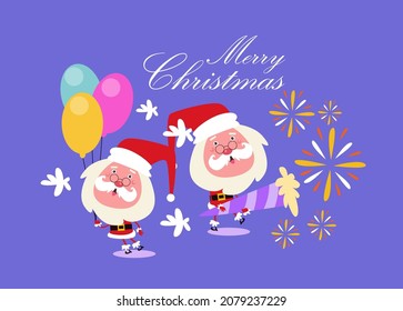 Merry Christmas with cute santa with baloon background in flat design 