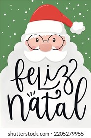 Merry Christmas cute Santa Claus Illustration hand lettering portuguese brazil vector