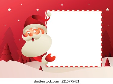 Merry Christmas! Cute Santa Claus with big signboard Illustration in Christmas scene.	
