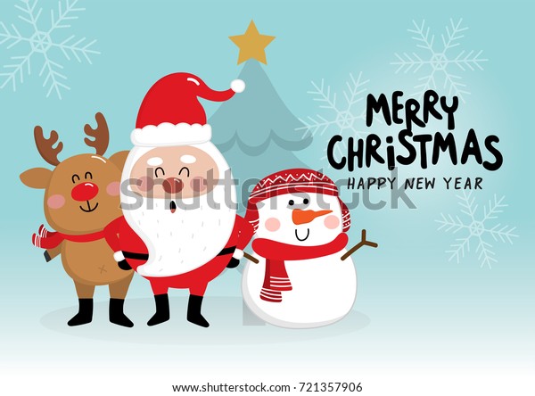 Merry Christmas Cute Santa Claus Reindeer Stock Image