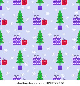 Merry Christmas cute seamless pattern with snowman and snowflakes for happy new year presents. Scandinavian style set for invitation, children room, nursery decor, interior design, textile