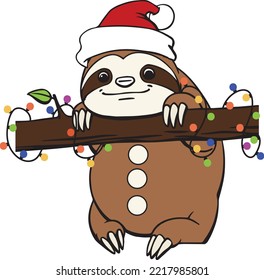 Merry Christmas With Cute Sloth, Christmas Vector, Sloth Svg File