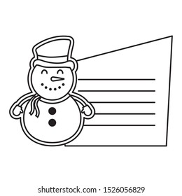 merry christmas cute snowman with card character vector illustration design