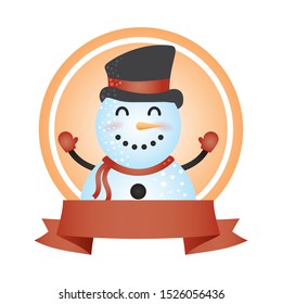 merry christmas cute snowman circular frame character vector illustration design