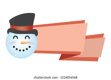 merry christmas cute snowman with ribbon frame character vector illustration design