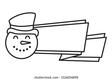 merry christmas cute snowman with ribbon frame character vector illustration design