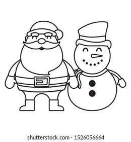 merry christmas cute snowman with santa claus vector illustration design
