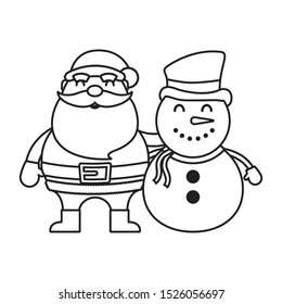merry christmas cute snowman with santa claus vector illustration design