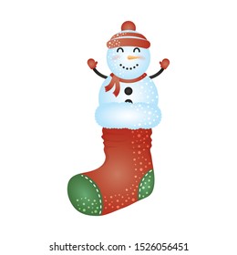 merry christmas cute snowman in sock character vector illustration design