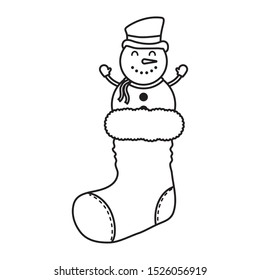 merry christmas cute snowman in sock character vector illustration design