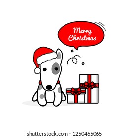 Merry Christmas Cute Terrier Dog Cartoon. Vector illustration.