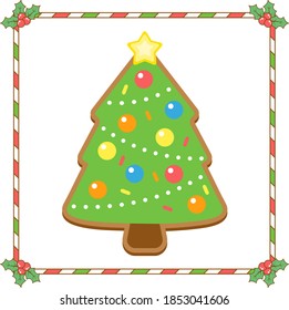 merry Christmas cute Christmas tree drawing with candy lights and candy frame