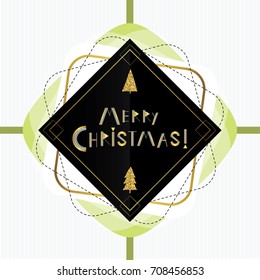 Merry Christmas. Cute vector  illustration with golden Christmas trees and lettering