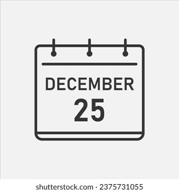 Merry Christmas date line icon. Calendar planning. XMas holiday time. Organaze meeting day. Vector 