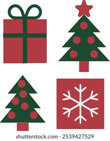 merry christmas day elements and text red and green vector