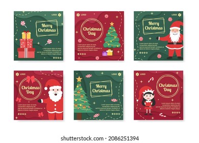 Merry Christmas Day Post Template Flat Design Illustration Editable of Square Background Suitable for Social media, Card, Greetings and Web Internet Ads 