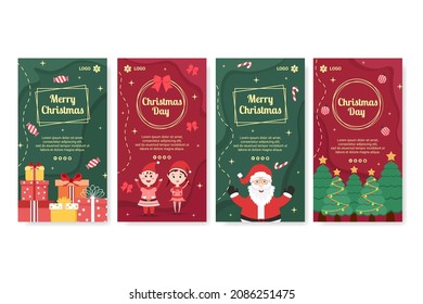 Merry Christmas Day Stories Template Flat Design Illustration Editable of Square Background Suitable for Social media, Card, Greetings and Web Internet Ads 