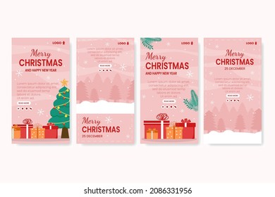 Merry Christmas Day Stories Template Flat Design Illustration Editable of Square Background Suitable for Social media, Card, Greetings and Web Internet Ads 