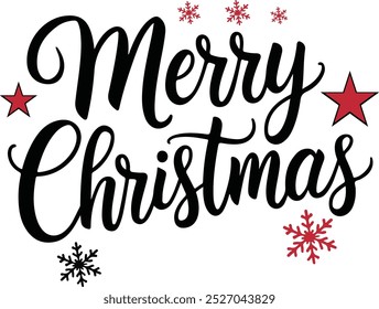 Merry Christmas day text calligraphy vector style white Background