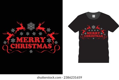 Feliz navidad, tipografía navideña diseño creativo de camisetas con elementos navideños. Ilustración, plantilla de diseño vectorial, lista para imprimir afiche, banner, taza, camisa. 
