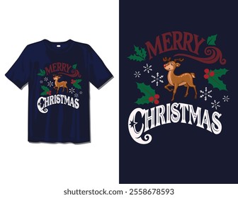 Merry Christmas Day Typography T-shirt design,  apparel, vector illustration, Christmas Day tree, retro style, typography, vintage