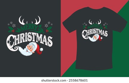 Merry Christmas Day Typography T-shirt design,  apparel, vector illustration, Christmas Day tree, retro style, typography, vintage