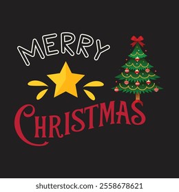 Merry Christmas Day Typography T-shirt design,  apparel, vector illustration, Christmas Day tree, retro style, typography, vintage