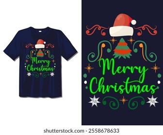 Merry Christmas Day Typography T-shirt design,  apparel, vector illustration, Christmas Day tree, retro style, typography, vintage