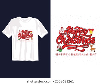 Merry Christmas Day Typography T-shirt design,  apparel, vector illustration, Christmas Day tree, retro style, typography, vintage