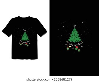 Merry Christmas Day Typography T-shirt design,  apparel, vector illustration, Christmas Day tree, retro style, typography, vintage