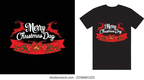 Merry Christmas Day Typography T-shirt design,  apparel, vector illustration, Christmas Day tree, retro style, typography, vintage