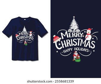 Merry Christmas Day Typography T-shirt design,  apparel, vector illustration, Christmas Day tree, retro style, typography, vintage