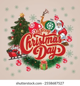 Merry Christmas Day Typography T-shirt design,  apparel, vector illustration, Christmas Day