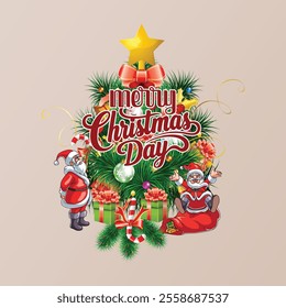 Merry Christmas Day Typography T-shirt design,  apparel, vector illustration, Christmas Day