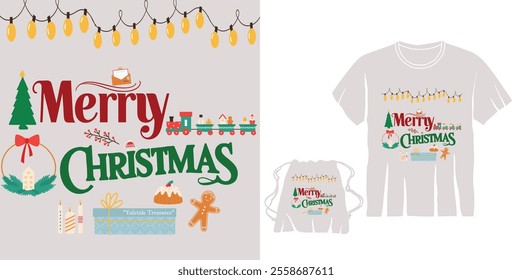 Merry Christmas Day Typography T-shirt design,  apparel, vector illustration, Christmas Day