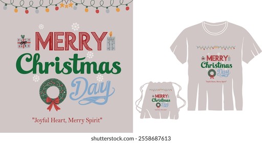 Merry Christmas Day Typography T-shirt design,  apparel, vector illustration, Christmas Day