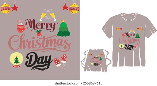 Merry Christmas Day Typography T-shirt design,  apparel, vector illustration, Christmas Day