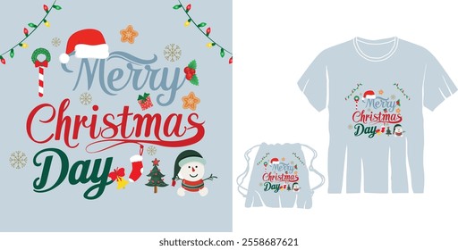 Merry Christmas Day Typography T-shirt design,  apparel, vector illustration, Christmas Day