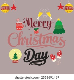 Merry Christmas Day Typography T-shirt design,  apparel, vector illustration, Christmas Day