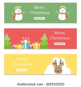 Merry Christmas day web header banners template design. Christmas and happy new year decorations. Vector illustration.