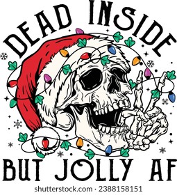 Merry Christmas, Dead Inside But Jolly AF, Peace Sign Skeleton, Funny Skeleton, Retro Christmas Skull Cricut Files