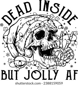 Merry Christmas, Dead Inside But Jolly AF, Peace Sign Skeleton, Funny Skeleton, Retro Christmas Skull Cricut Files