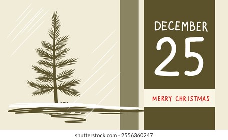 Merry Christmas December 25. Horizontal poster. Background for website, application, holiday design. Vector graphics.