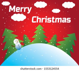 Merry Christmas  decorated by snowy tree and snowman 