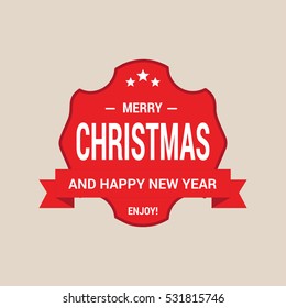 Merry Christmas decorated Red label with Xmas and Happy New year Enjoy! Lettering